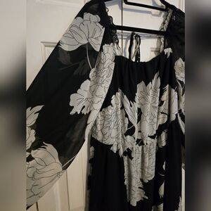 Floral Black and White Dress